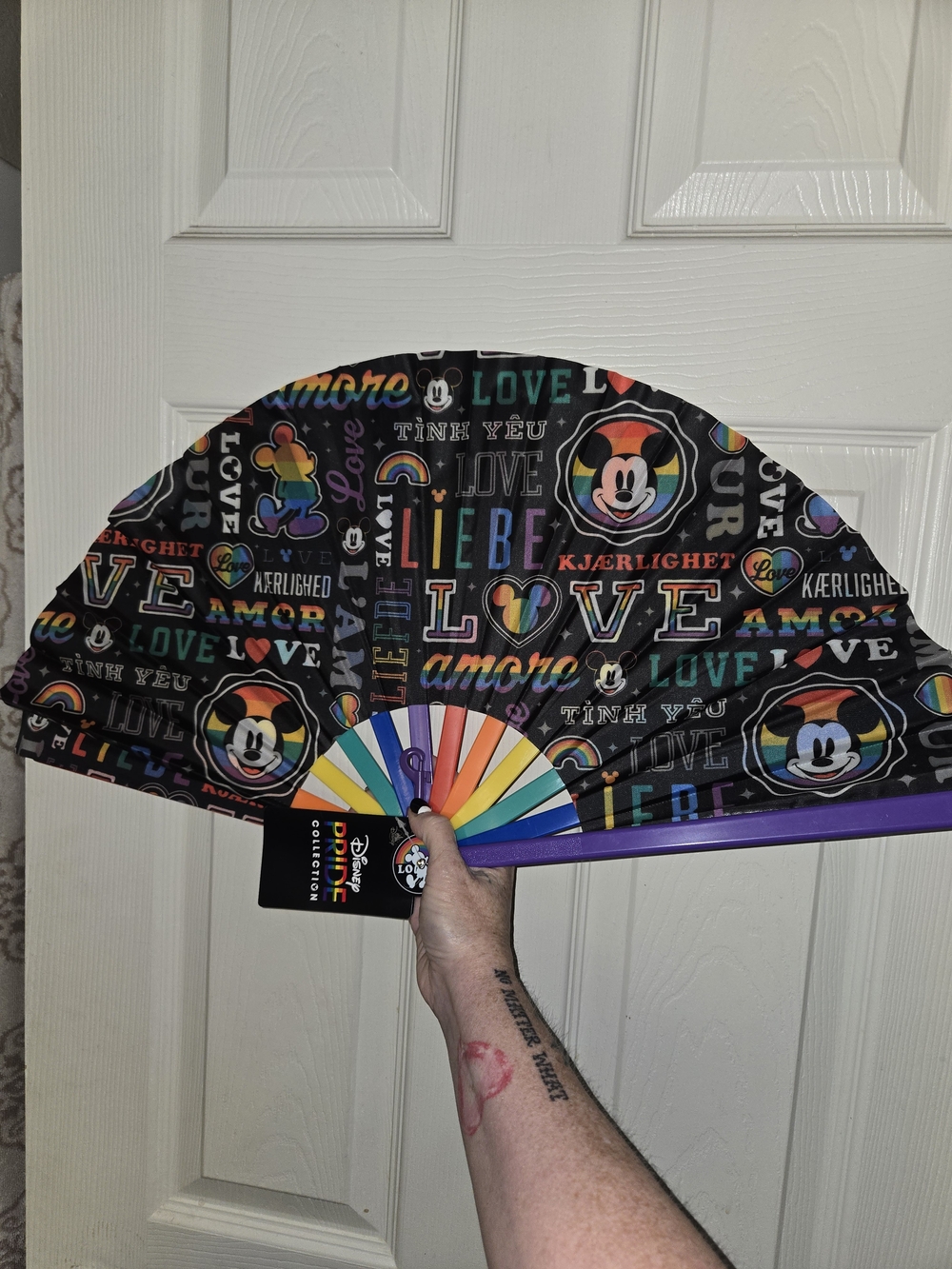 Disney Rainbow Love Folding Hand Fan in Black and Multicolor